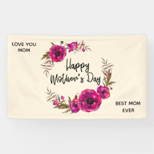 Pink Fuchsia Poppies  Best Mum Ever - Mother's Day Banner