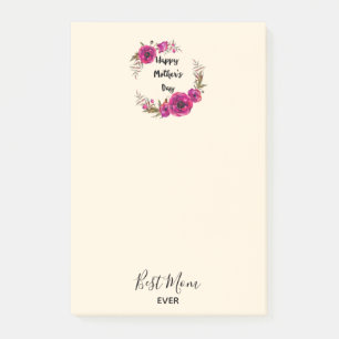 Pink Fuchsia Poppies  Best Mum Ever - Mother's Day Post-it Notes