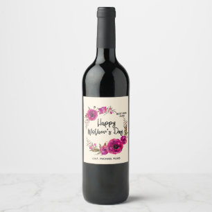Pink Fuchsia Poppies Best Mum Ever - Mother's Day Wine Label
