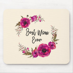 Pink Fuchsia Poppy Wreath Best Mum Ever Mouse Mat