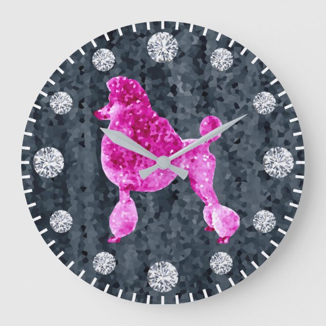 Pink Fuchsia Posh Poodle Diamond Dog Hour Large Clock (Front)