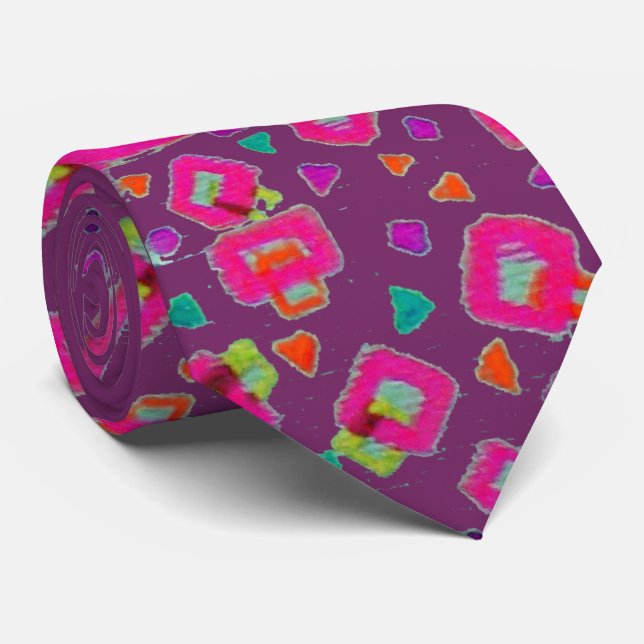 PINK FUCHSIA PURPLE ABSTRACT DECO TIE (Rolled)