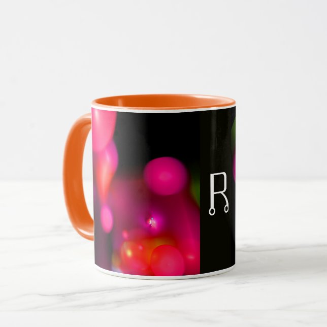 PINK FUCHSIA PURPLE BLACK FRACTAL BUBBLES MONOGRAM MUG (Front Left)