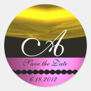 PINK FUCHSIA PURPLE GOLD  MONOGRAM CLASSIC ROUND STICKER