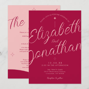 Pink Fuchsia Retro Modern Bold All In One Wedding Invitation