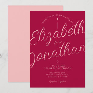 Pink Fuchsia Retro Modern Bold Script Wedding Invitation
