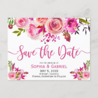 Pink Fuchsia Rose Botanical Floral  Save the Date