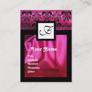 PINK FUCHSIA SILK DAMASK CLOTH ,SQUARE MONOGRAM BUSINESS CARD