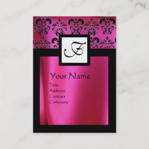 PINK FUCHSIA SILK DAMASK CLOTH ,SQUARE MONOGRAM BUSINESS CARD