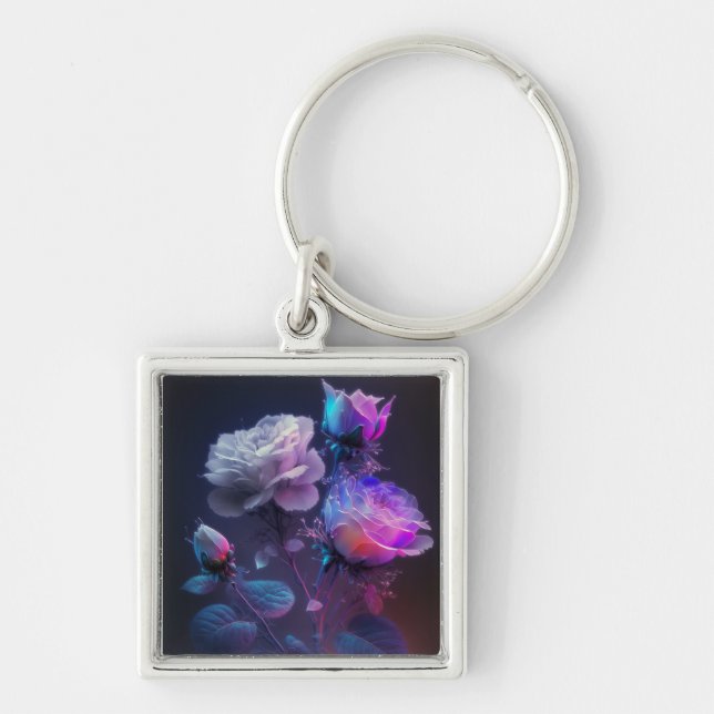 Pink Fuchsia Soft Focus Light Spectrum Roses Key Ring (Front)