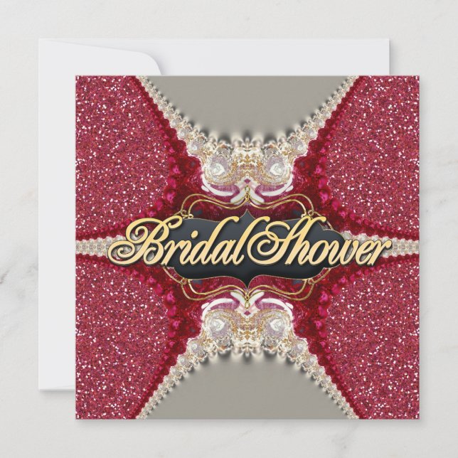 Pink Fuchsia Sparkle Ornate Bridal Shower Party Invitation (Front)