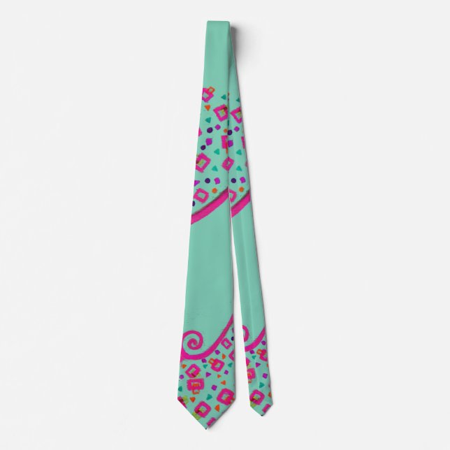 PINK FUCHSIA TEAL BLUE ABSTRACT DECO TIE (Front)