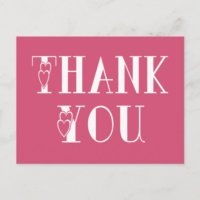 Pink Fuchsia Thank You Heart Greeting Postcard (Front)