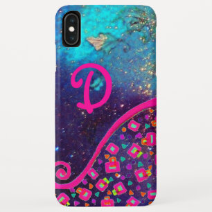 PINK FUCHSIA TURQUOISE BLUE ABSTRACT DECO MONOGRAM iPhone XS MAX CASE