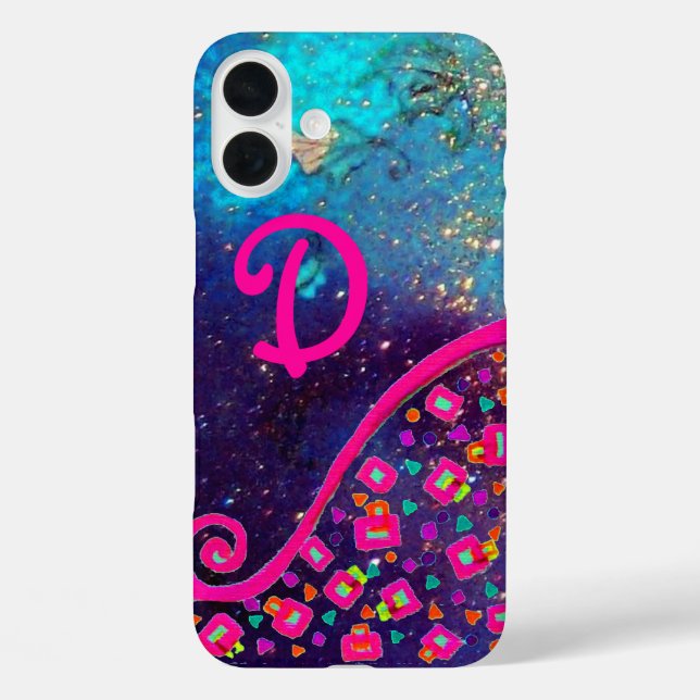 PINK FUCHSIA TURQUOISE BLUE ABSTRACT DECO MONOGRAM Case-Mate iPhone CASE (Back)