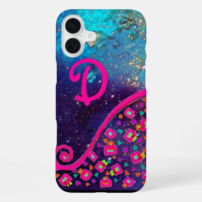 PINK FUCHSIA TURQUOISE BLUE ABSTRACT DECO MONOGRAM iPhone CASE (Back)