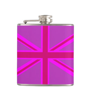 Pink Fuchsia Union Jack Flag Design Hip Flask