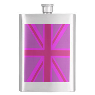 Pink Fuchsia Union Jack Flag Design Hip Flask