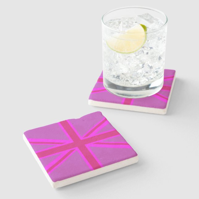 Pink Fuchsia Union Jack Flag Design Stone Coaster (Side)