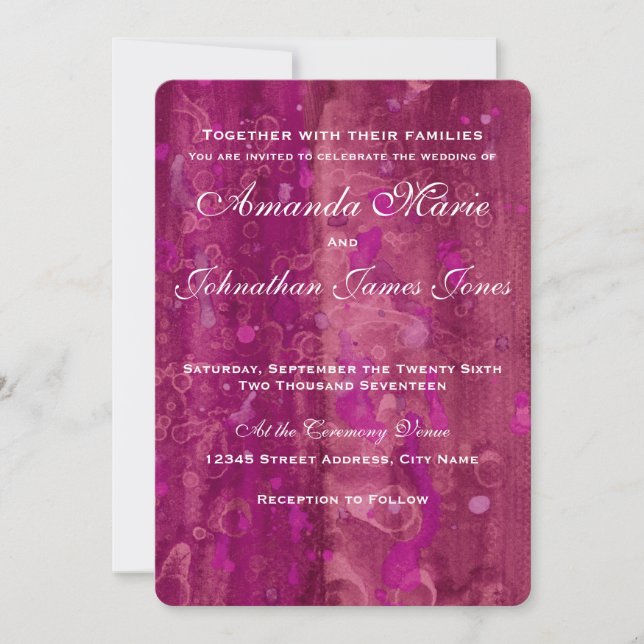 Pink Fuchsia Wedding Watercolor Invitation (Front)