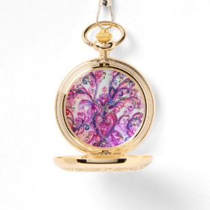 PINK FUCHSIA WHIMSICAL FLOURISHES WITH HEART WATCH