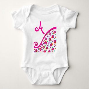 PINK FUCHSIA WHITE ABSTRACT DECO MONOGRAM BABY BODYSUIT