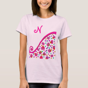 PINK FUCHSIA WHITE ABSTRACT DECO MONOGRAM T-Shirt