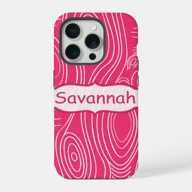 Pink Fuchsia Woodgrain Pattern Personalised iPhone Case (Back)