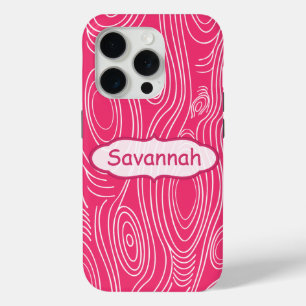 Pink Fuchsia Woodgrain Pattern Personalised iPhone iPhone 15 Pro Case