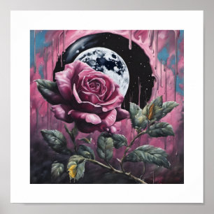 Pink Full-Moon Rose Poster