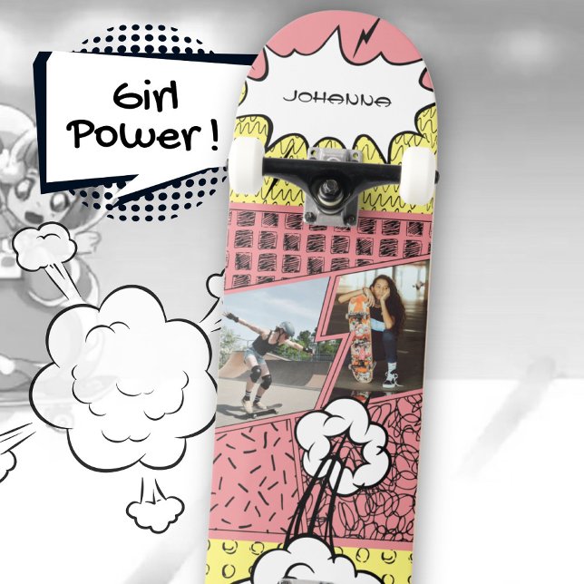 Pink Fun Cartoon Girl Power Street Skateboard (Pink Fun Cartoon Girl Power Street Skateboard ©Susanne Sachers - Sunny Wanderlust 🌞✈️)