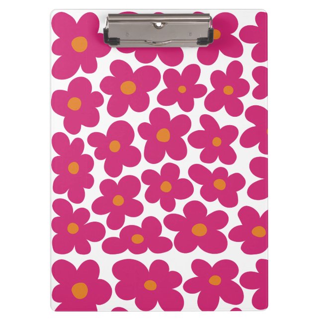 Pink Fun Floral Pattern Clipboard (Front)