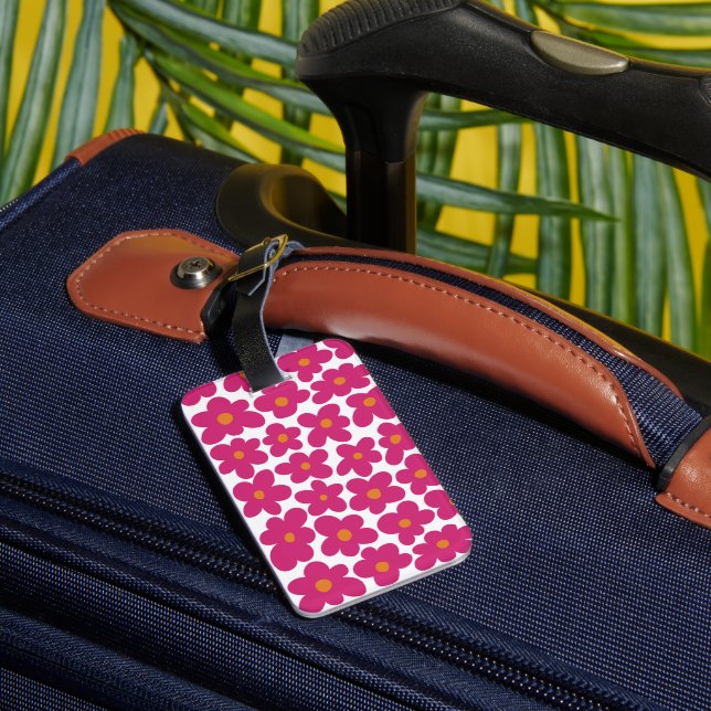Pink Fun Floral Pattern Luggage Tag (Back Insitu 3)