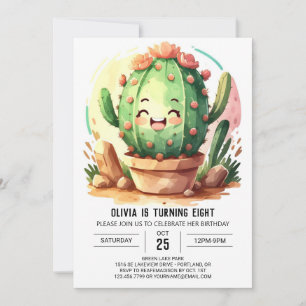 Pink Fun Girly Cactus Girl Birthday  Invitation
