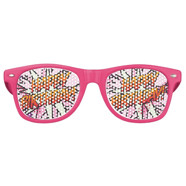 Pink Fun HAPPY BIRTHDAY Modern Comic Book Retro Sunglasses (Front)