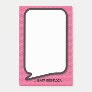Pink Fun Personalised Comic Book Speech Bubble Post-it Notes
