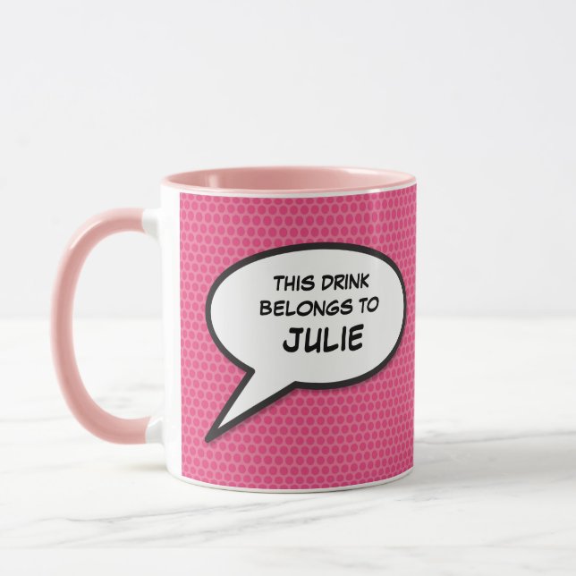 Pink Fun Personalised Speech Bubble Quote Mug (Left)