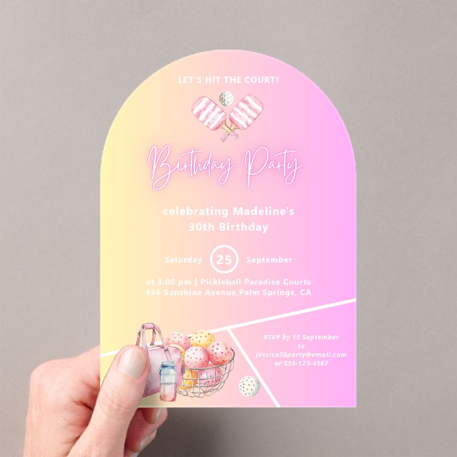 Pink Fun Pickleball 30th Birthday Party Invitation (Insitu (Handheld))