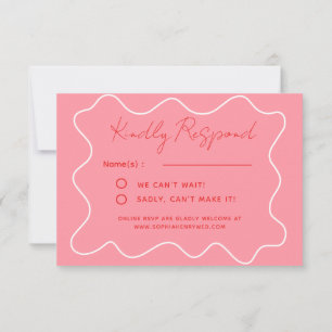 pink Fun Retro Whimsical Minimalist Wedding RSVP Card