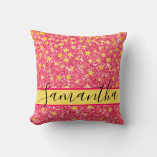 Pink fun sparkling pattern, glittery stars  cushion