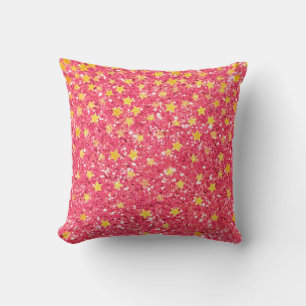 Pink fun sparkling pattern, glittery stars cushion
