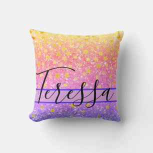 Pink fun sparkling pattern, glittery stars  throw  cushion