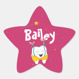 Pink Fun Sparkly Magical Flying Tooth Personalised Star Sticker