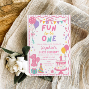 Pink Fun to Be One Birthday Party Invitation
