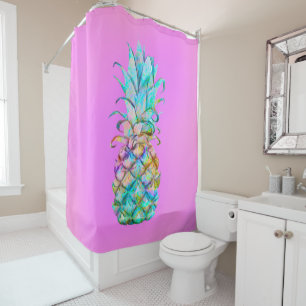 Pink Fun Tropical Pineapple Colour Splash Shower Curtain