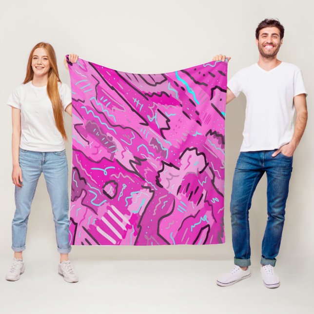 Pink! Fun with Abstract Art Fleece Blanket (In Situ)