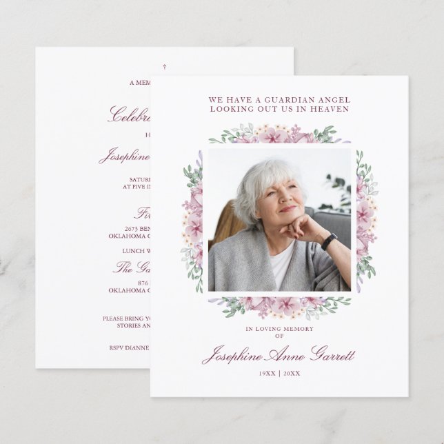 Pink Funeral Photo Remembrance Service Dear Ones (Front/Back)