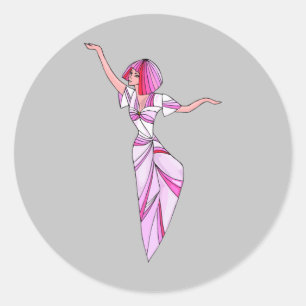 Pink funky dancer girl with pink hair classic round sticker