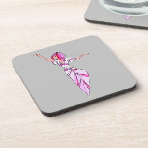 Pink funky dancer girl with pink hair coaster