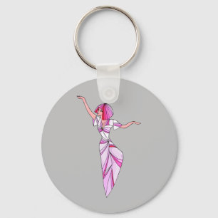 Pink funky dancer girl with pink hair key ring